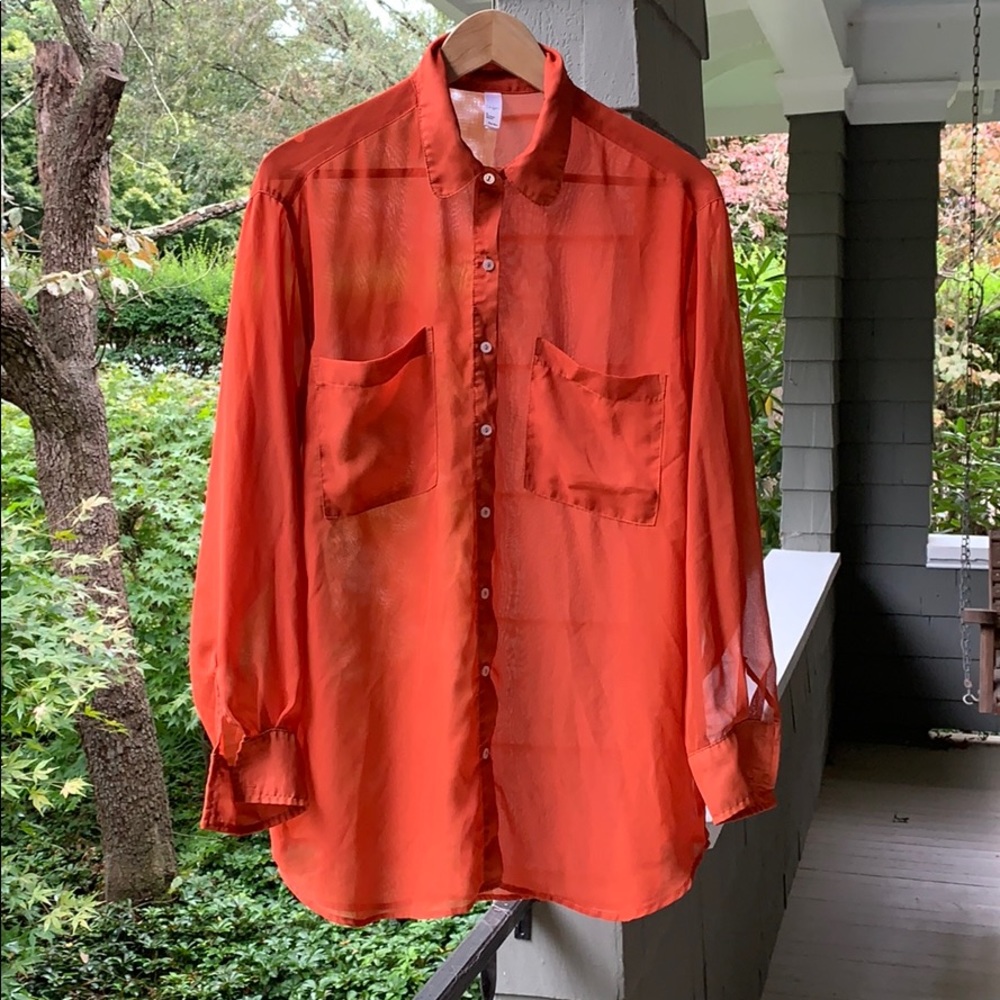 American apparel orange chiffon blouse